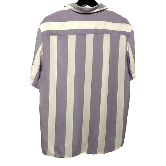 Denim & Flower Mens Button Up Shirt Size Large Purple White Stripes Short Sleeve - Picture 2 of 12